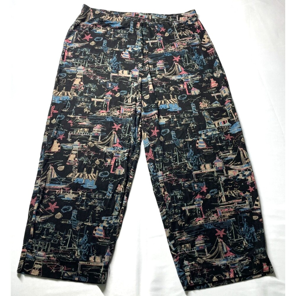 Chico's Travelers Pants Womens 2 Large Black Nautical Sailboat Capri Stretch USA